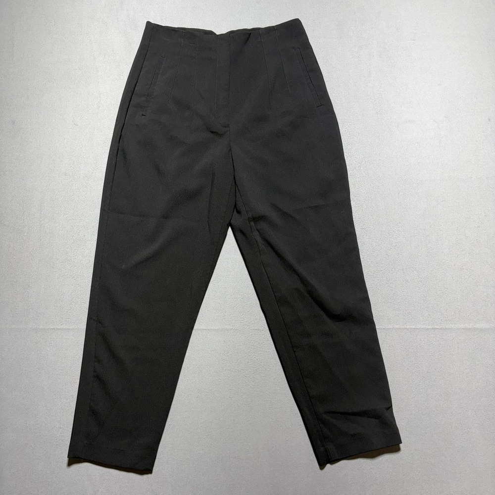 Zara Black High Waisted Tapered Trousers V-Back Notch Pants Size L